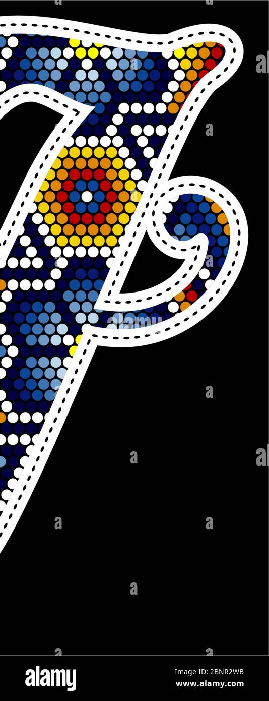 Lettre J majuscule initiale avec points colorés. Design abstrait inspiré du style artisanal mexicain à perles de huichol. Isolé sur fond noir Illustration de Vecteur