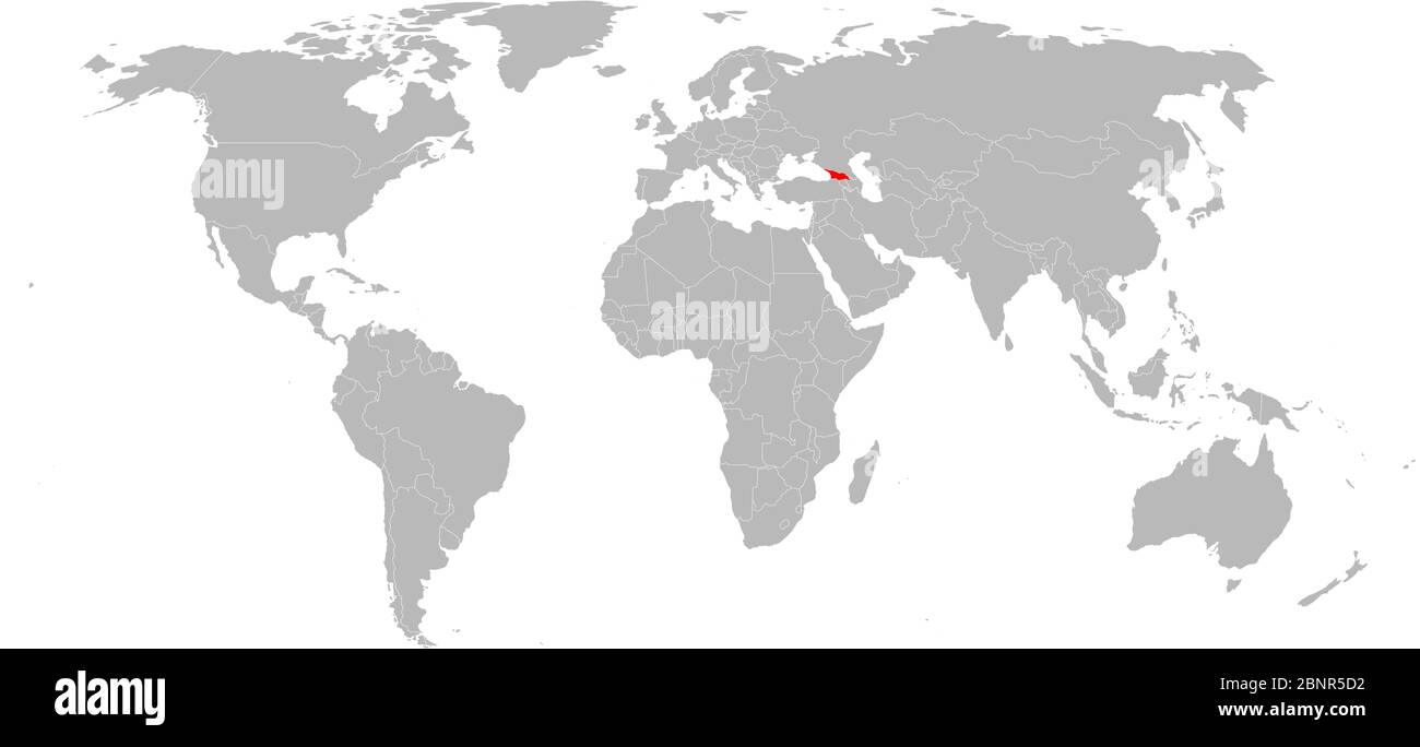 La République de géorgie a mis en évidence le rouge sur la carte politique mondiale. Fond gris. Illustration de Vecteur