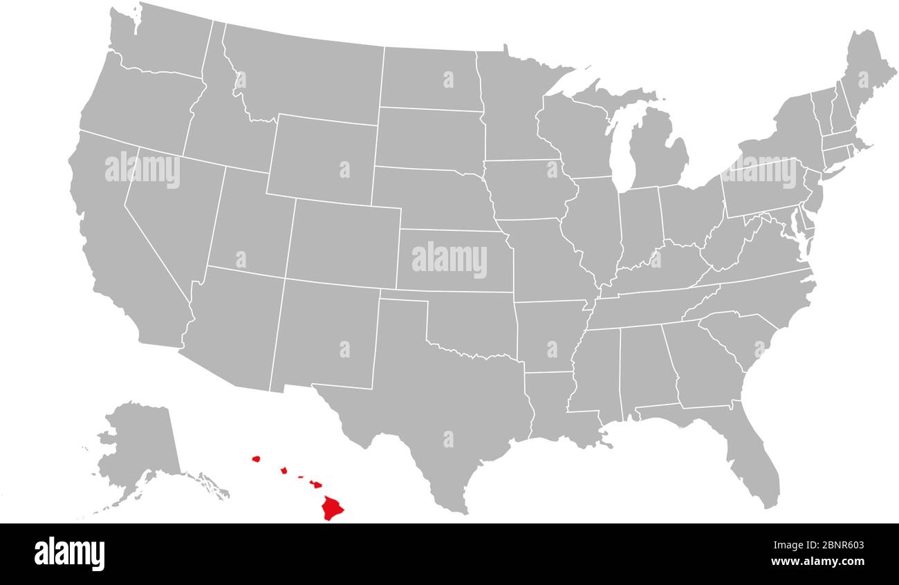 Île d'Hawaï mise en évidence sur la carte politique des États-Unis. Fond gris. Concepts commerciaux. Illustration de Vecteur