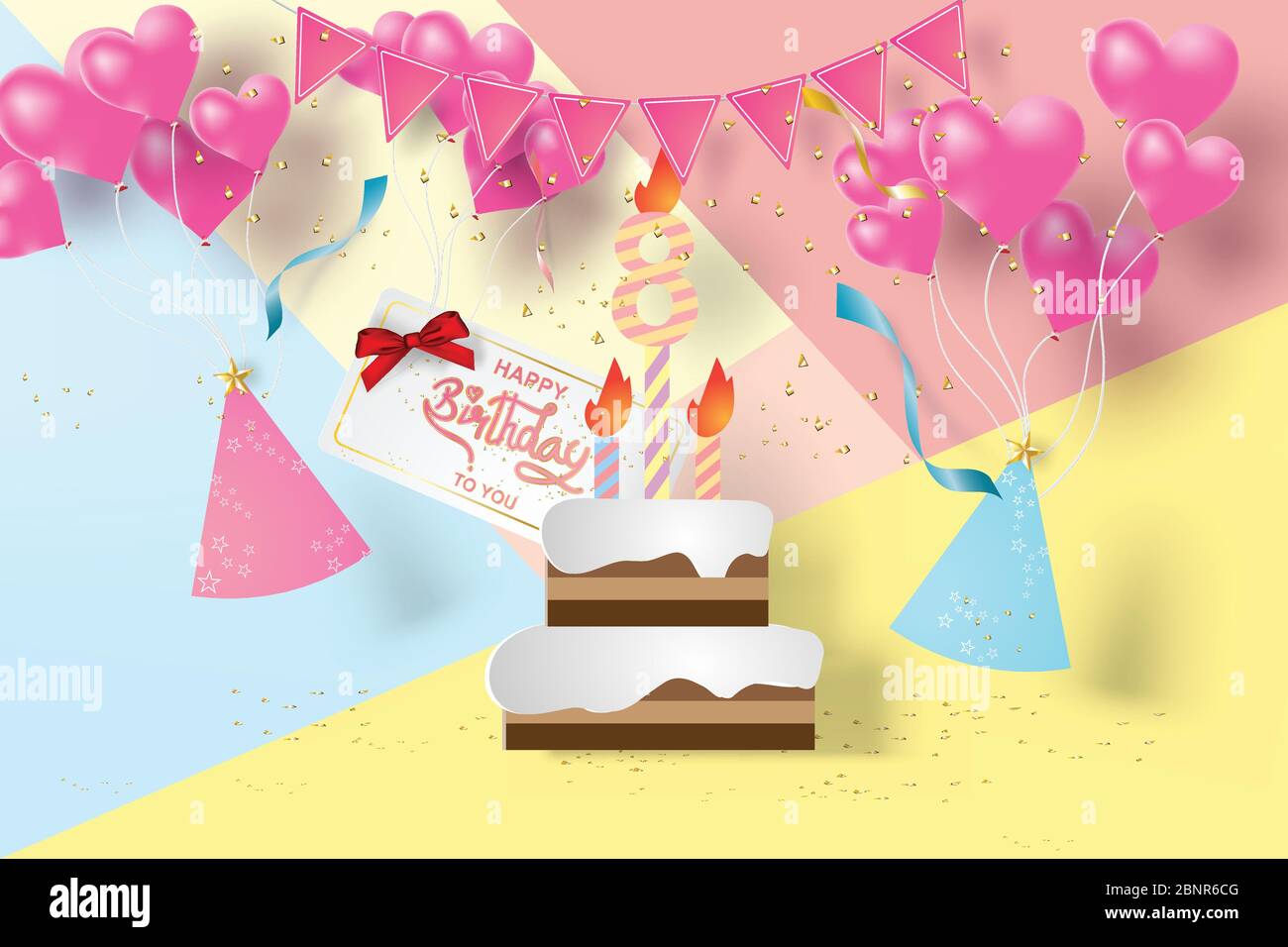 Papier Art D Anniversaire 8th Joyeux Anniversaire Elements Fond Vecteur Conception Pour Cartes De Voeux Flyers Invitation Affiches Brochure Bannieres Echelle Image Vectorielle Stock Alamy