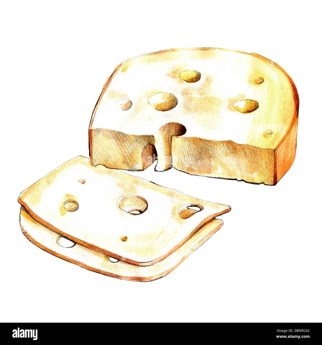 Illustration aquarelle de fromage sur fond blanc Banque D'Images