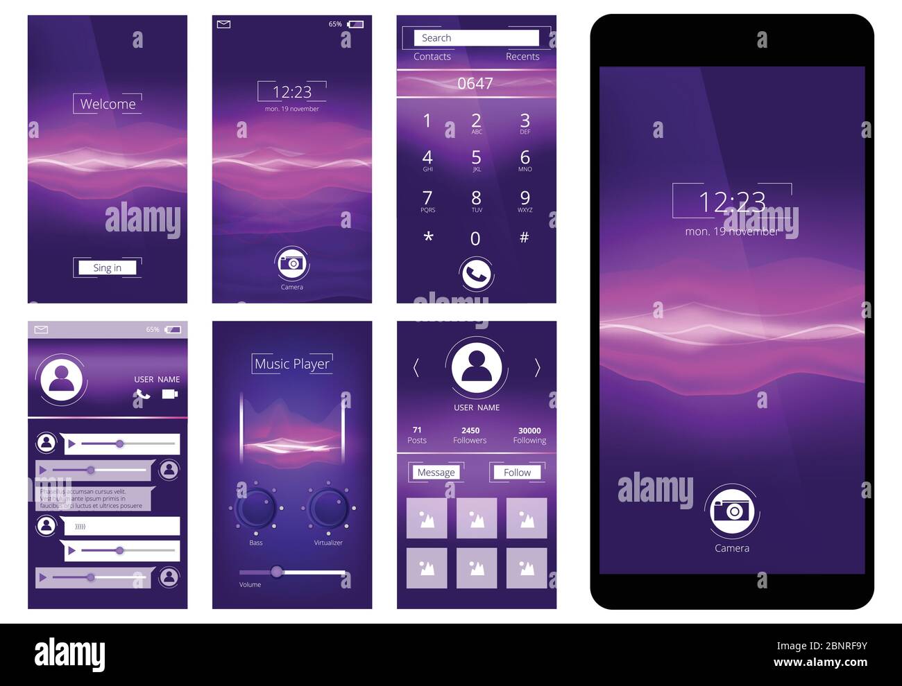 interface utilisateur mobile. Modèle de conception de l'interface graphique  des boutons d'application pour smartphone Image Vectorielle Stock - Alamy