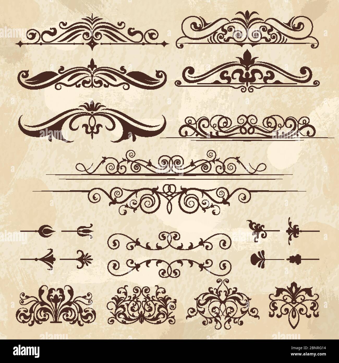 Éléments de cadre vintage. Caligraphie bordures et coins filigrane classique rétro modèle de conception vectoriel Illustration de Vecteur