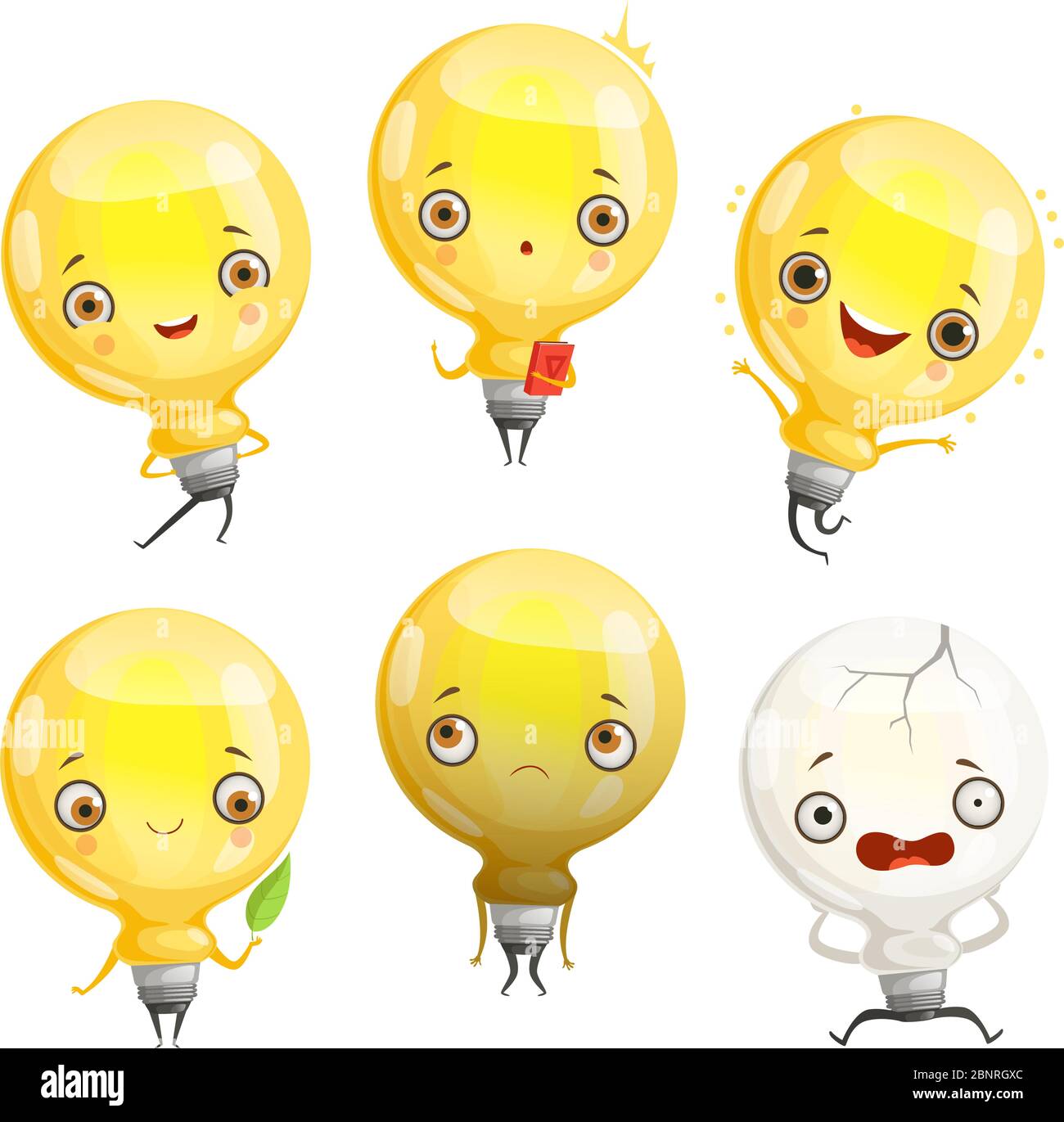 Caractères bulbes. Lampe de dessin animé mascotte dans les poses dynamiques et amusant émotions image vecteur Illustration de Vecteur