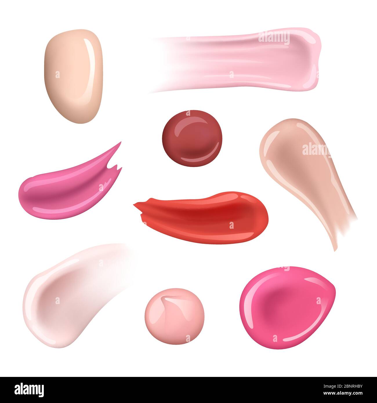 Frottis de crème de peinture. Cosmétiques éclaboussures et gouttes hydratant femmes vernis ongles vecteur maquillage réaliste collections Illustration de Vecteur