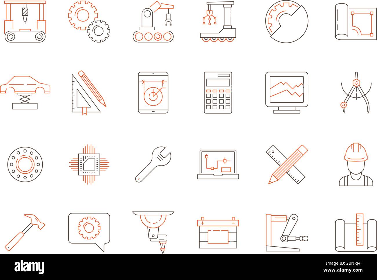 Icône de couleur technique. Logiciel de support de production travail mécanique électronique et outils de technicien vecteur de symboles de ligne mince Illustration de Vecteur