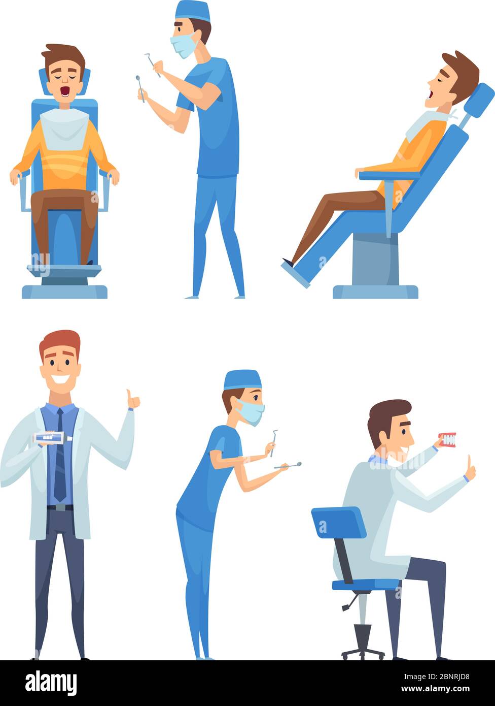 Dentistes personnages. Stomatology médecine bouche diagnostic santé vecteur illustrations de dessin animé Illustration de Vecteur