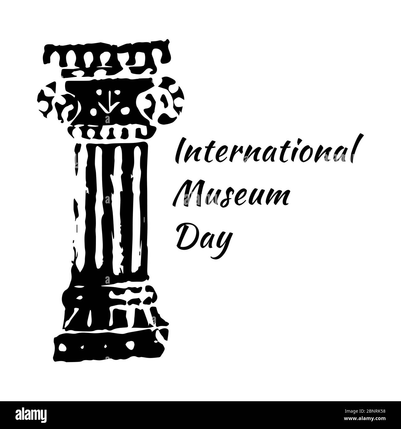 Journée internationale des musées. Ancienne colonne romaine. Isolé sur blanc Illustration de Vecteur