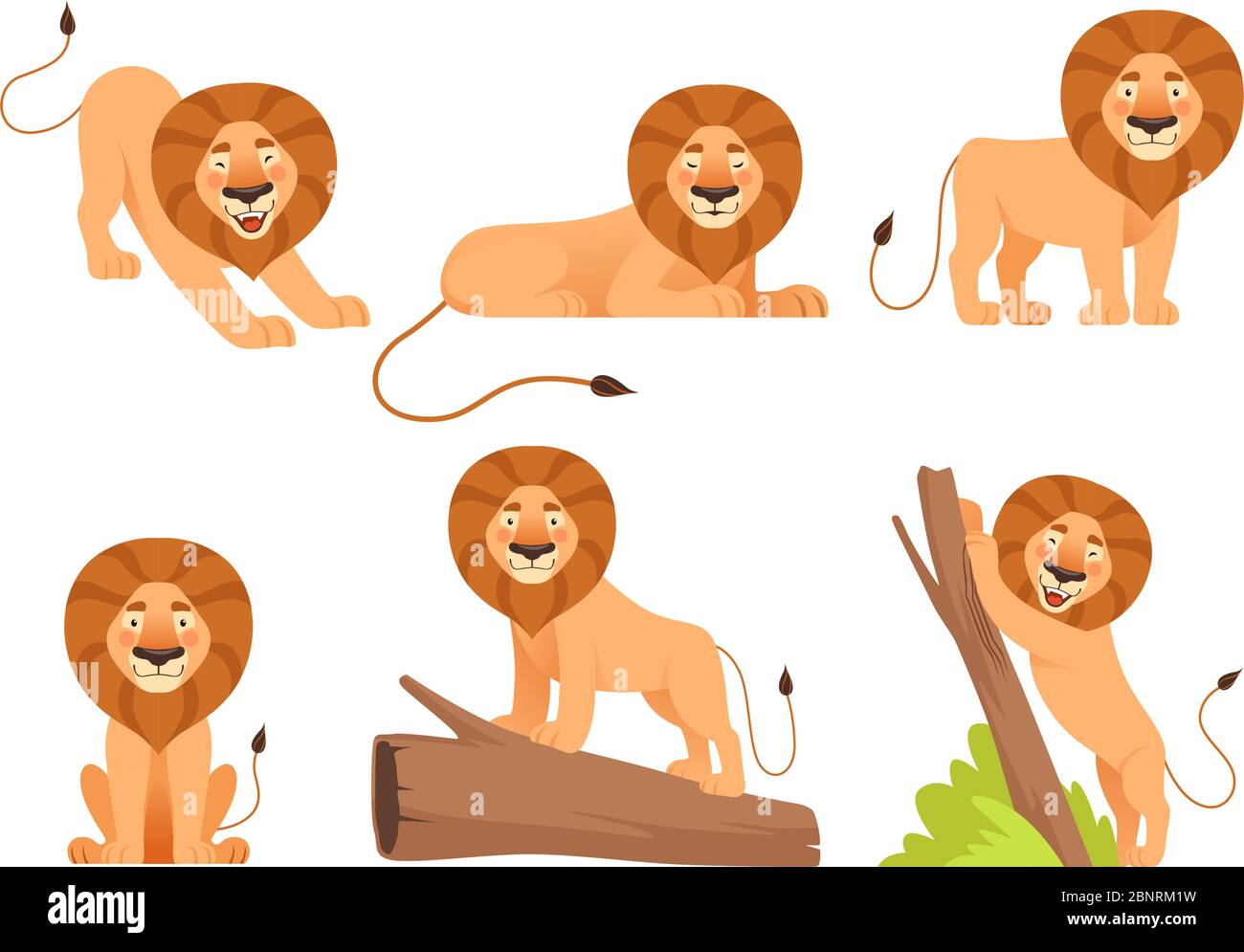 Dessin animé Lion. Sauvage jungle animal fierté heureux safari personnages vectoriels isolés Illustration de Vecteur