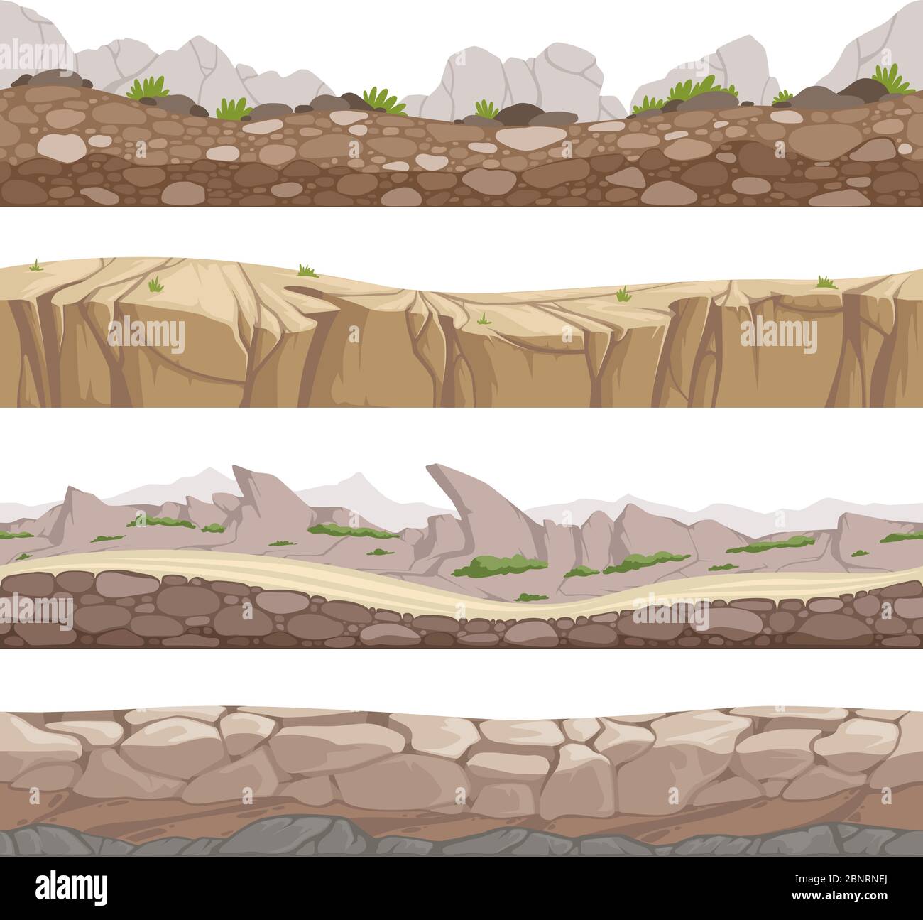 Route en pierre sans couture. Les arrière-plans de jeu Rocky avec divers types de pierres vector collection de dessins animés Illustration de Vecteur Route en pierre sans couture. Les arrière-plans de jeu Rocky avec divers types de pierres vector collection de dessins animés Illustration de Vecteur