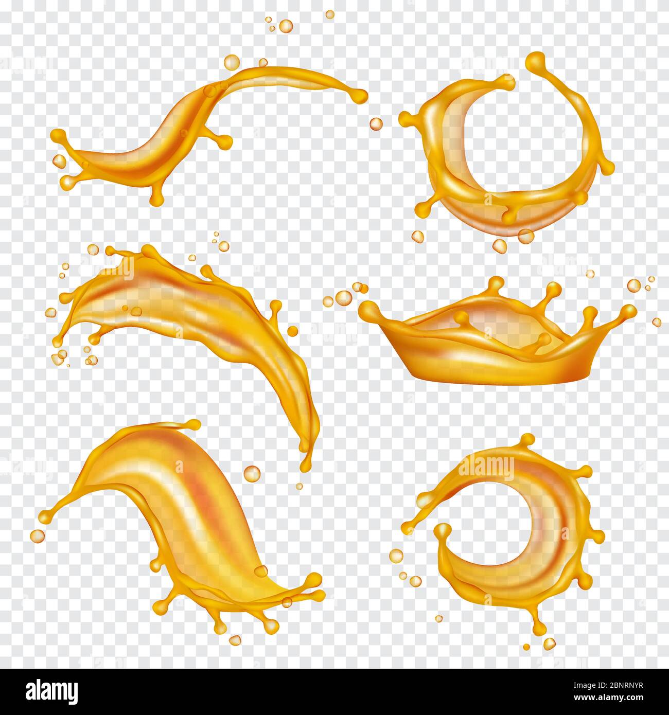 Éclaboussures d'huile jaune. Golden liquides et gouttes vecteur modèle réaliste Illustration de Vecteur