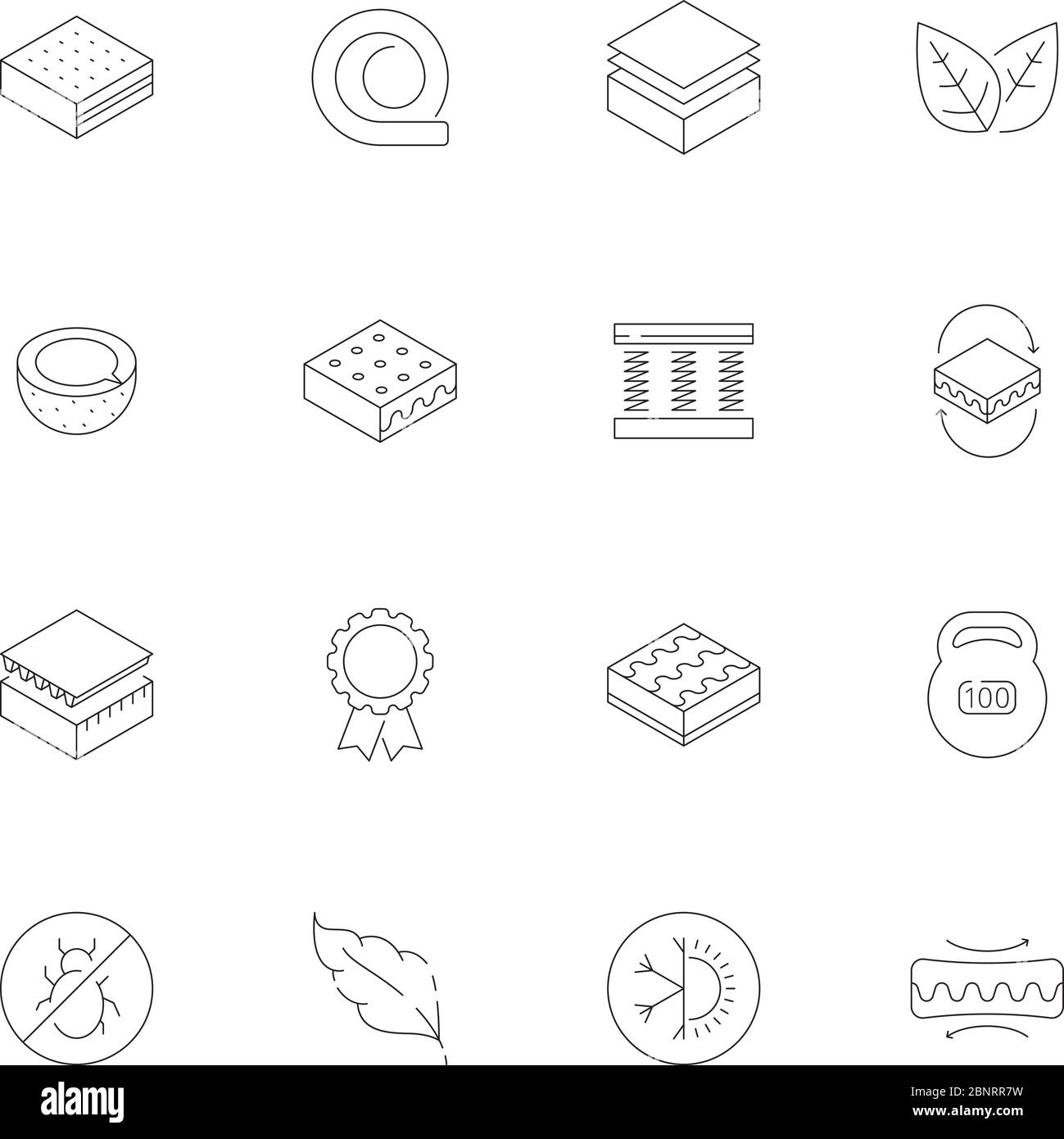 Icônes de matelas. Orthopédique mémoire mousse de soins de santé lit air poussière latex nuit mobilier vector icônes Illustration de Vecteur