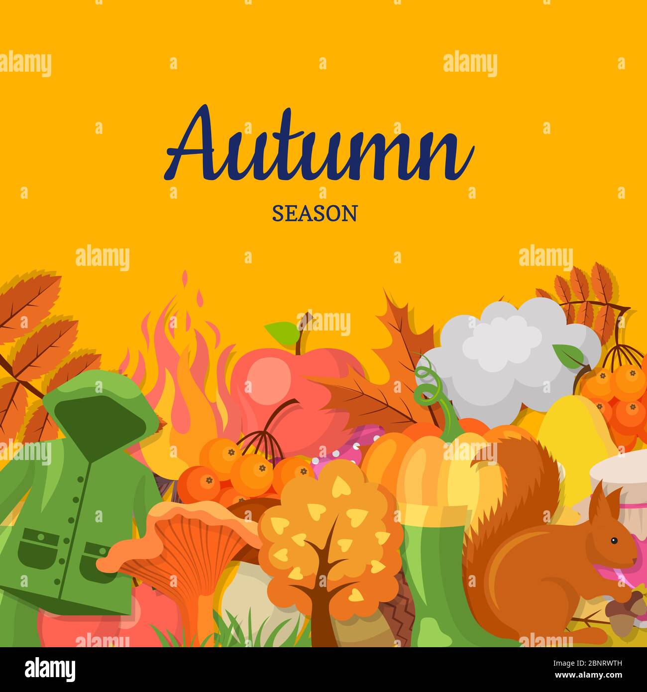 Vecteur de dessin animé d'automne éléments et laisse l'arrière-plan avec place pour l'illustration de texte Illustration de Vecteur