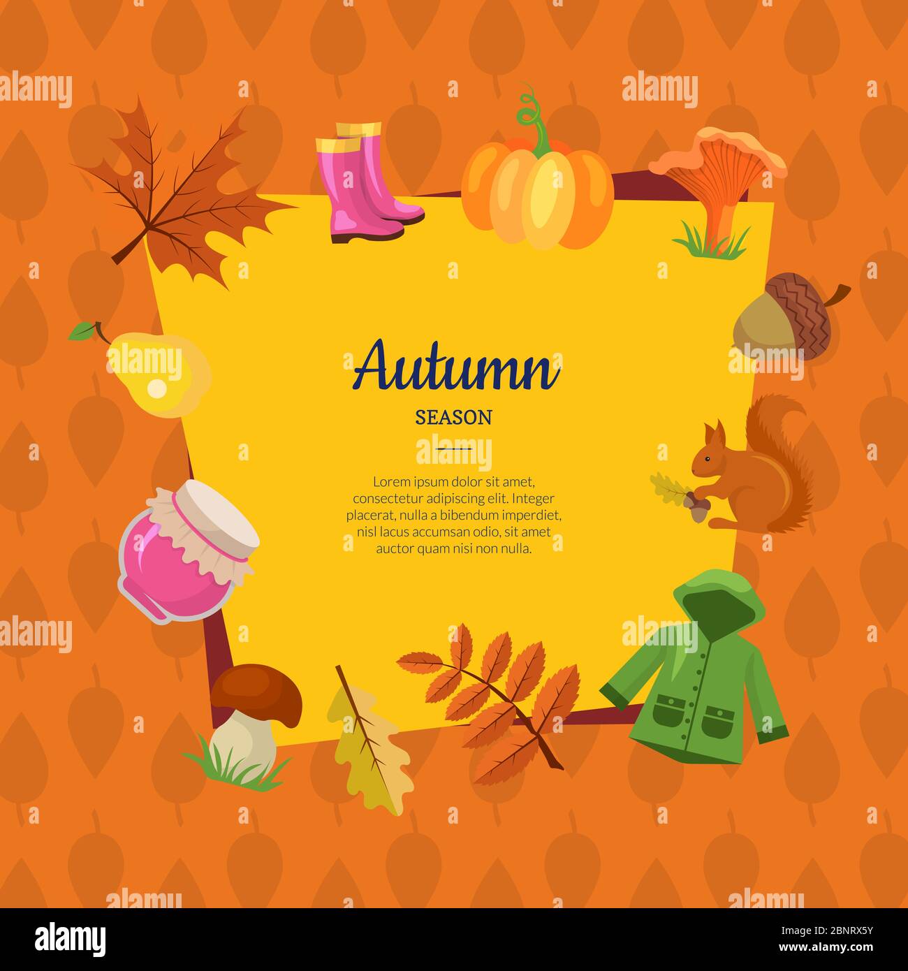 Vecteur de dessin animé d'automne éléments et laisse l'arrière-plan avec place pour l'illustration de texte Illustration de Vecteur