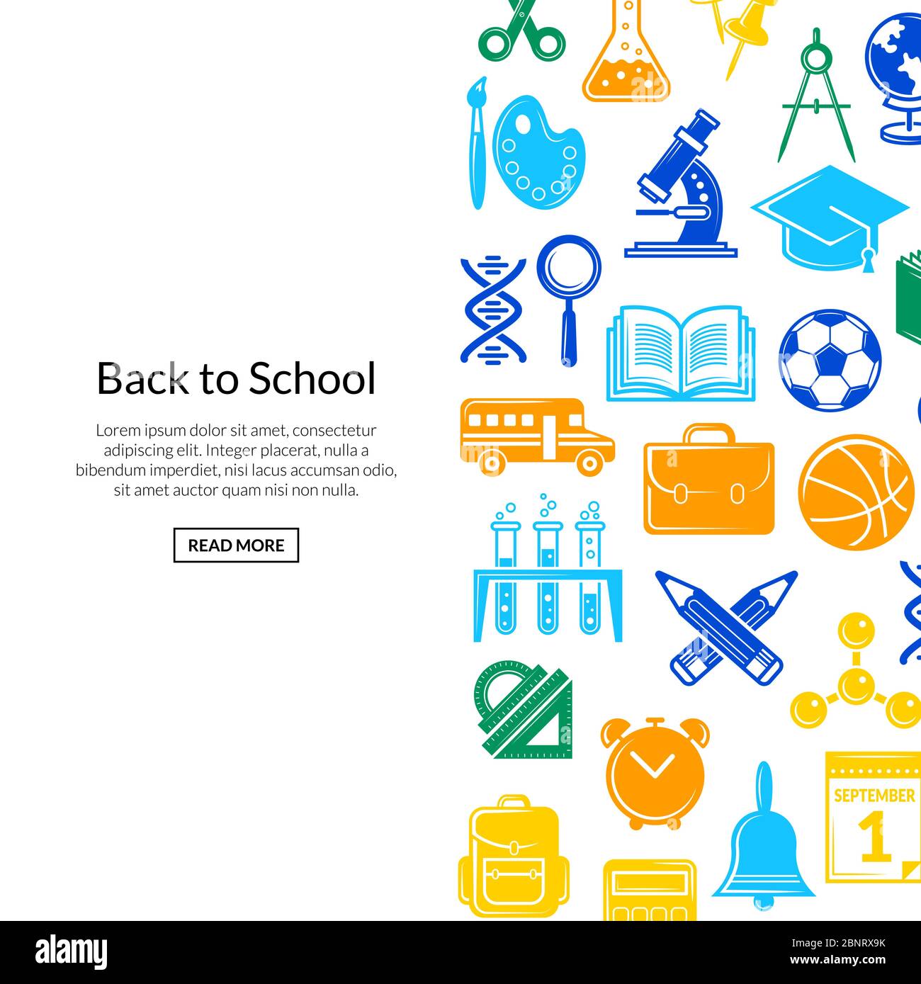 Illustration de fond de la papeterie de retour à l'école Illustration de Vecteur