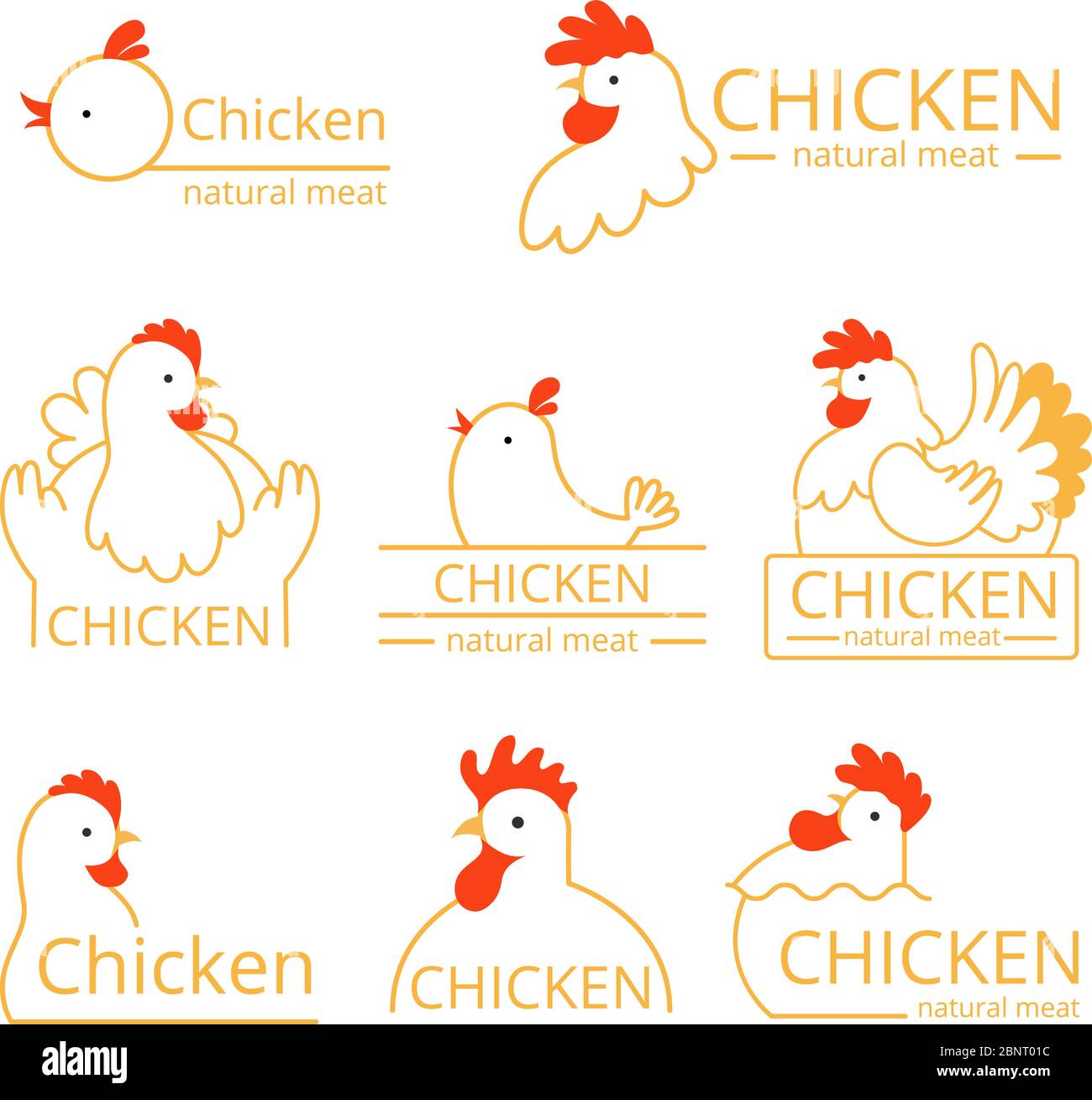 Logo Pollo. Modèle de conception de photos d'identité avec les oiseaux de ferme poulets et coqs vecteur de logotype alimentaire Illustration de Vecteur