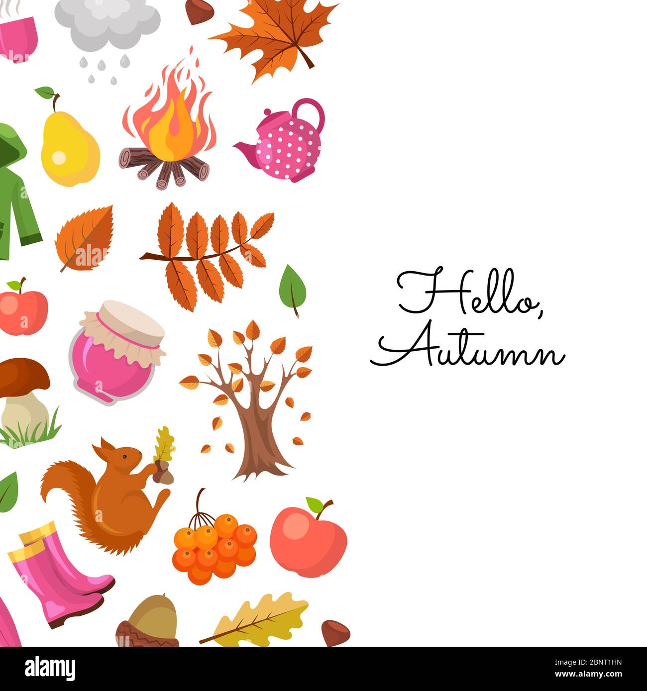 Vecteur de dessin animé d'automne éléments et laisse l'arrière-plan avec place pour l'illustration de texte Illustration de Vecteur