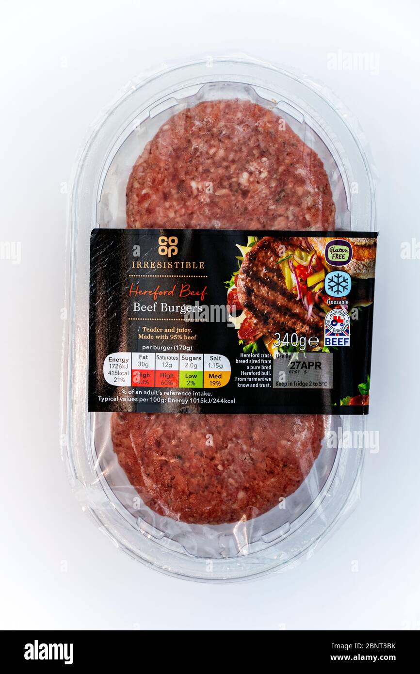 HAMBURGERS de bœuf IRRÉSISTIBLE COOP Banque D'Images