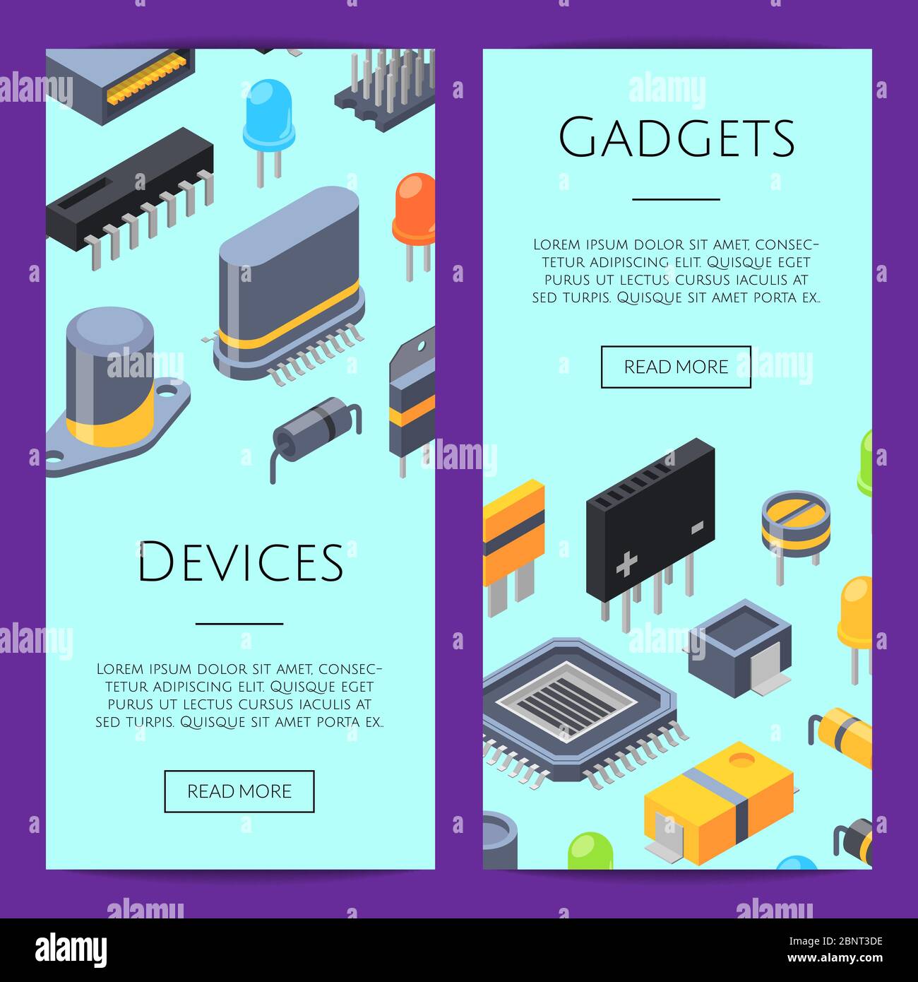 Cartes électroniques. Puces à puces vectorielles et pièces électroniques Illustration de Vecteur