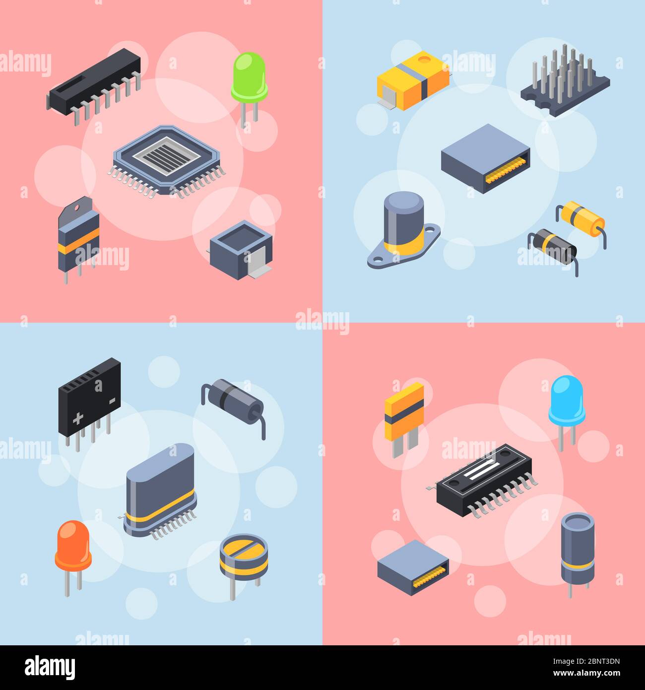 Illustrations conceptuelles des micropuces isométriques vectorielles et des icônes de pièces électroniques Illustration de Vecteur