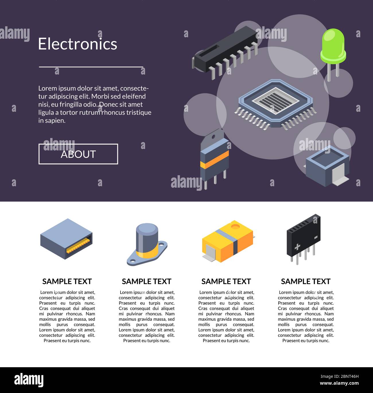 Icônes de micropuces et de pièces électroniques Illustration de Vecteur
