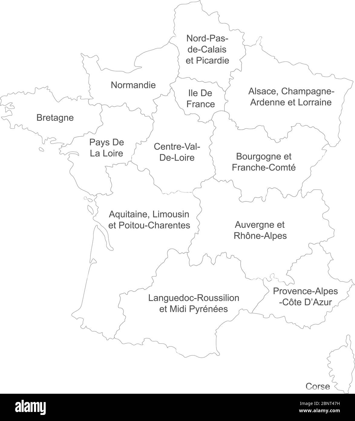 Carte de la région de France avec noms. Carte politique. Idéal pour les  concepts d'entreprise, les arrière-plans, le fond d'écran, l'affiche,  l'autocollant, la bannière, l'étiquette et le papier peint Image  Vectorielle Stock -