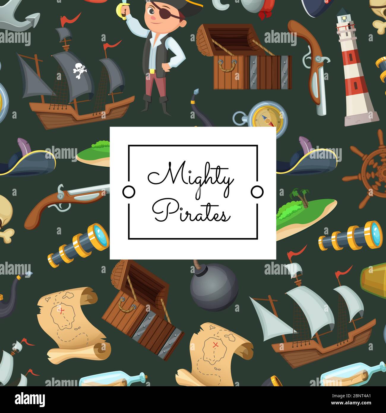 Vector caricature mer pirates arrière-plan avec place pour l'illustration de texte Illustration de Vecteur