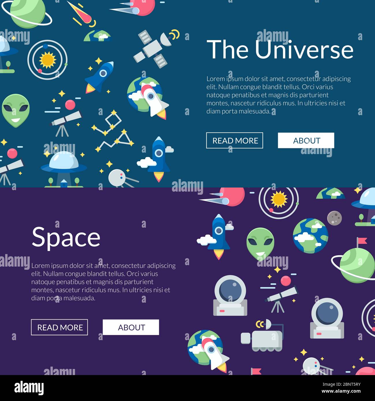 Illustration des modèles de bannière Web des icônes d'espace plat vectoriel Illustration de Vecteur