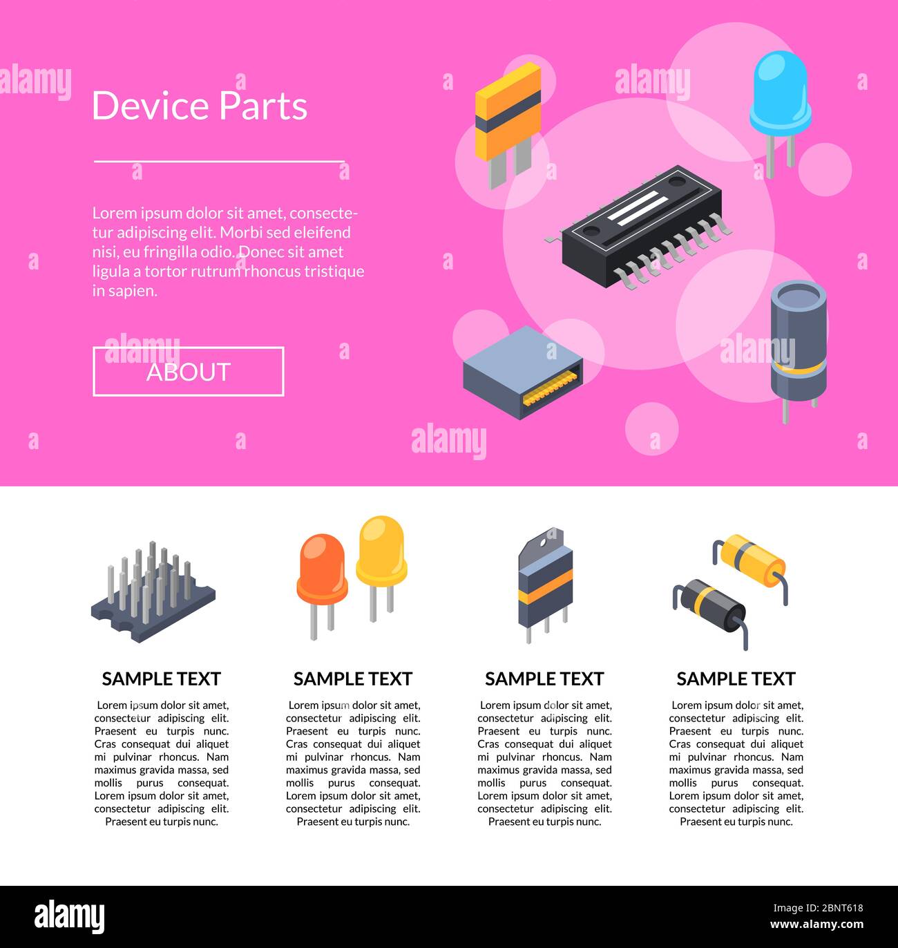 Micropuces isométriques vectorielles et icônes de pièces électroniques Illustration de Vecteur