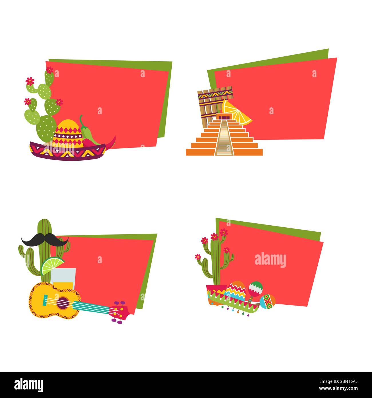 Autocollants vectoriels plats Mexique avec emplacement pour le texte Illustration de Vecteur