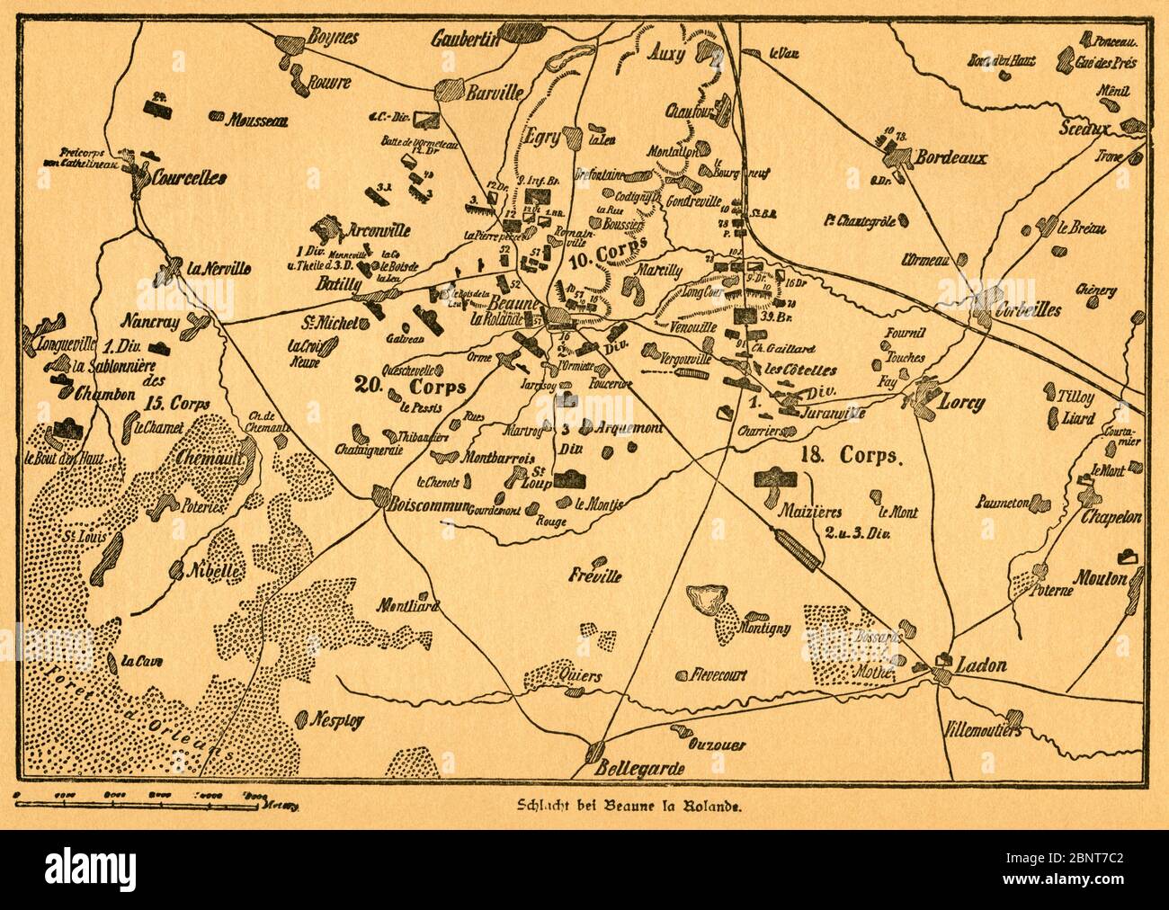 Europa, Deutschland, Frankreich, Deutsch-Französischer Krieg, Plan der Schlacht BEI Beaune la Rolande, Motiv aus : Der Krieg zwischen Frankreich und Deutschland in den Jahren 1870-1871 ' , von J. Scheibert, Verlag von W. Pauli's Nachfolger ( H. Jerosch ) , Berlin , 1895 . / Europe, Allemagne, France, guerre franco-prussienne, bataille de Beaune - la Rolande , image de : ' Der Krieg zwischen Frankreich und Deutschland in den Jahren 1870-1871 ' ( la guerre entre la France et la Prusse 1870-1871 ) , par J. Scheibert, maison d'édition W. Pauli ' suceur ( H. Jerosch ) , Berlin, 1895 . Banque D'Images