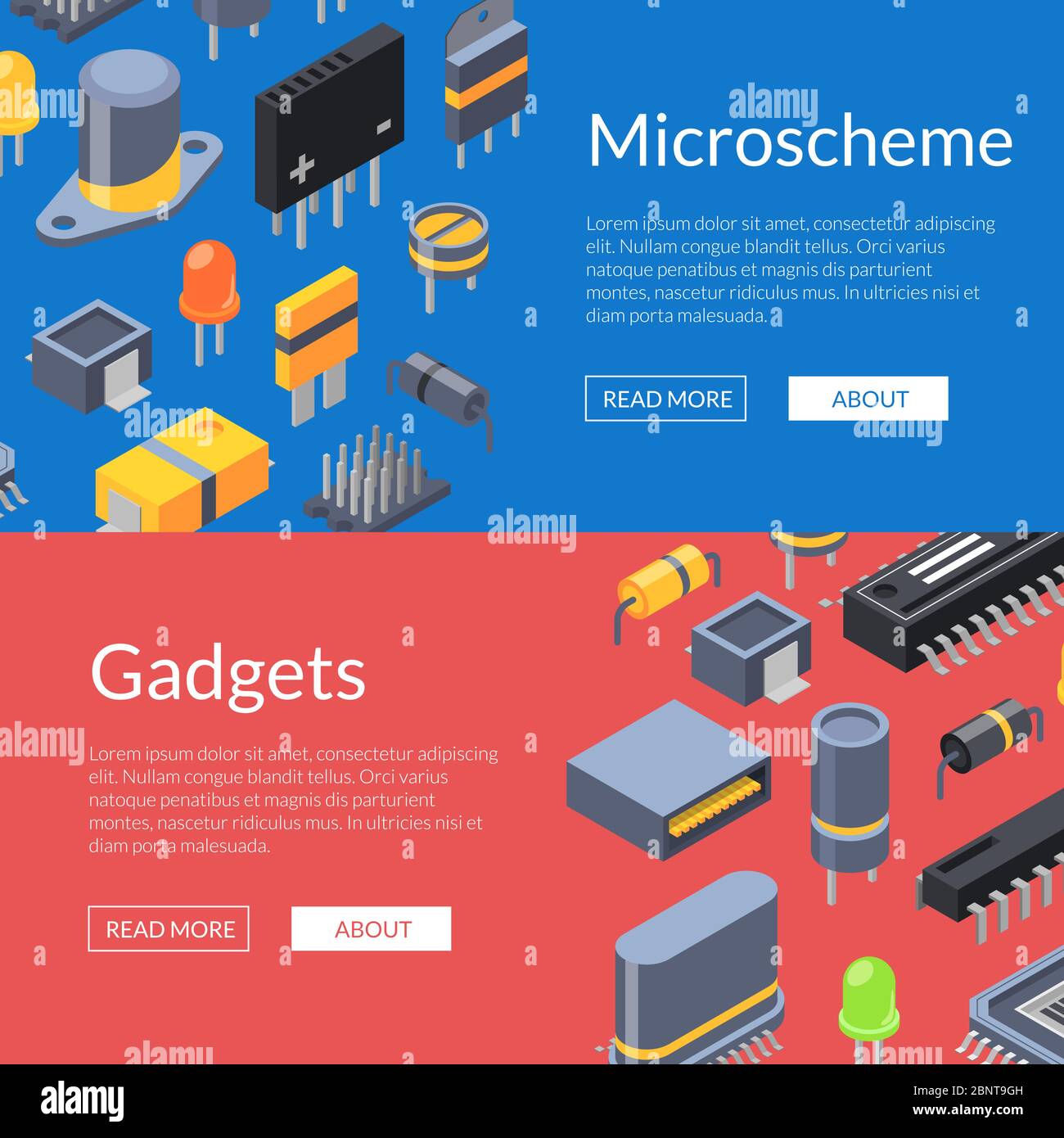 Micropuces isométriques vectorielles et icônes de pièces électroniques Illustration de Vecteur