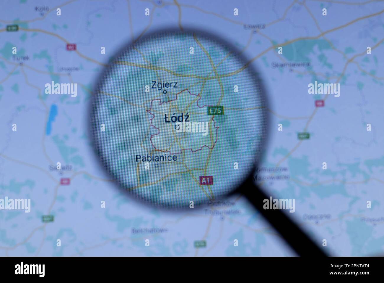 Los Angeles, Californie, Etats-Unis - 1er mai 2020 : Lodz City Nom de la ville avec emplacement sur la carte en gros plan, éditorial Banque D'Images