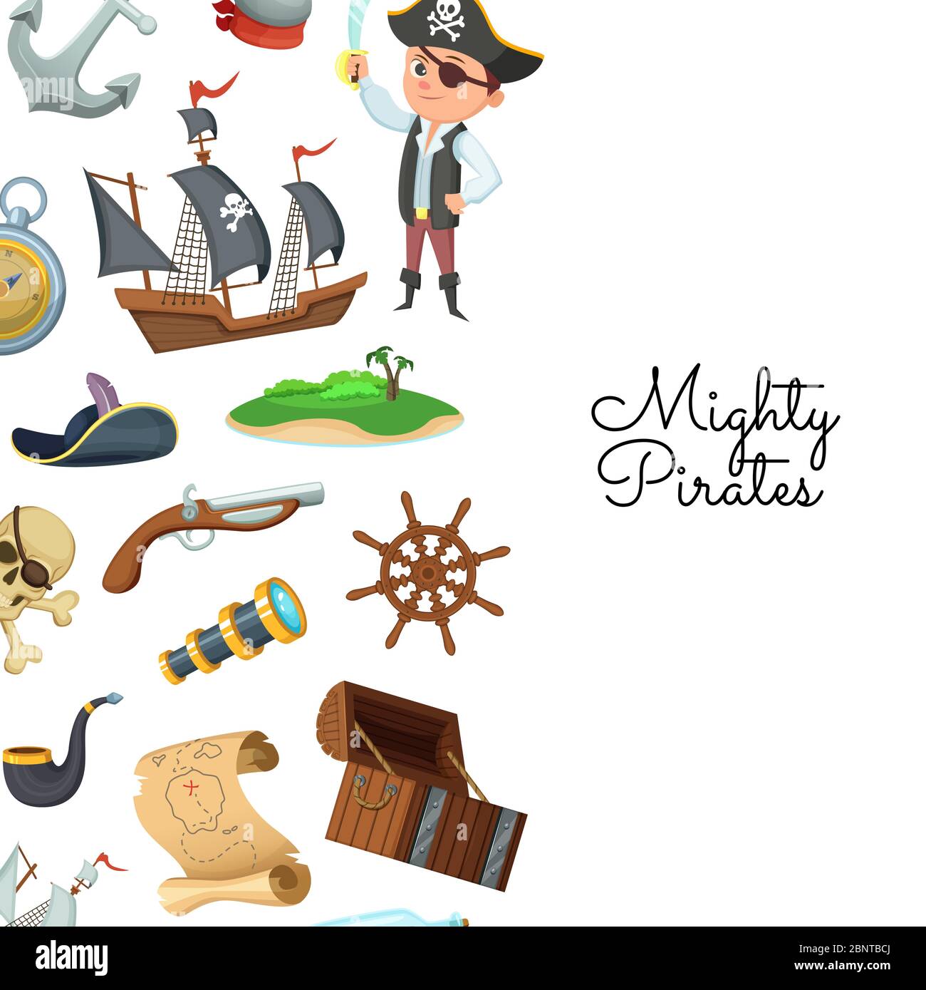 Vecteur bande dessinée pirates de mer. Motif de Trésor pirate pour les enfants Illustration de Vecteur