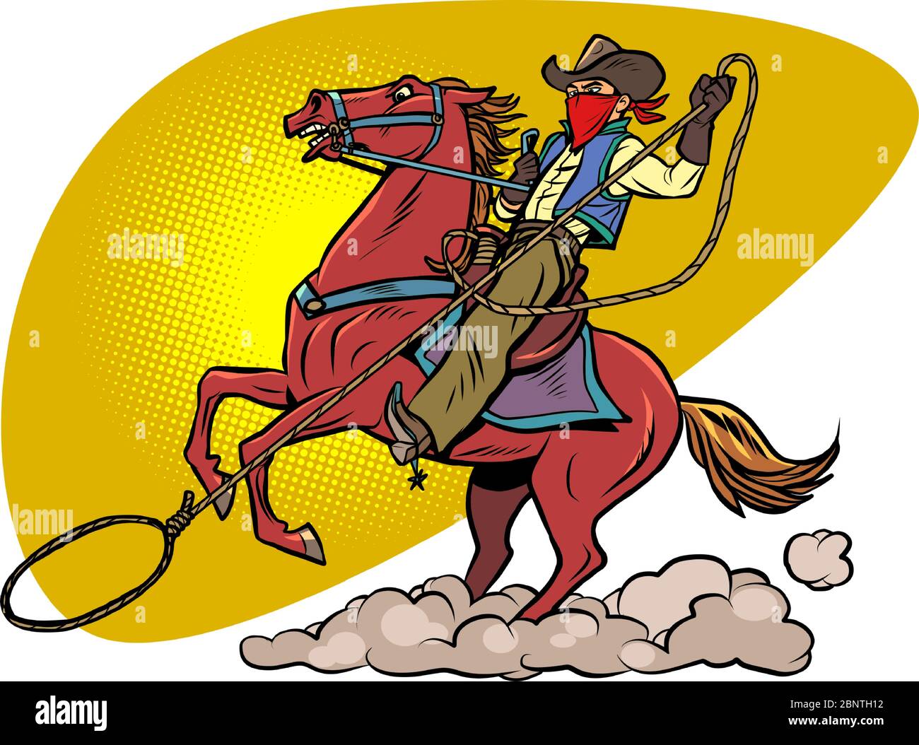 cowboy sur un cheval avec un lasso Illustration de Vecteur