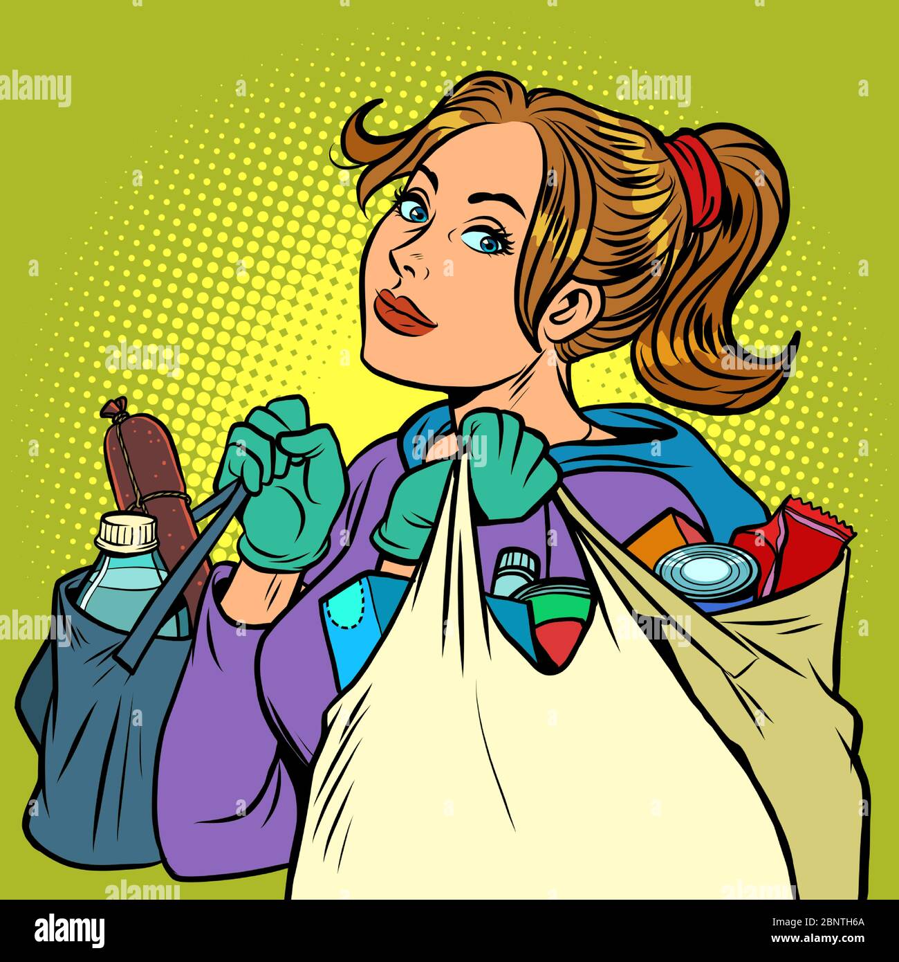 jeune femme avec sacs d'épicerie Illustration de Vecteur
