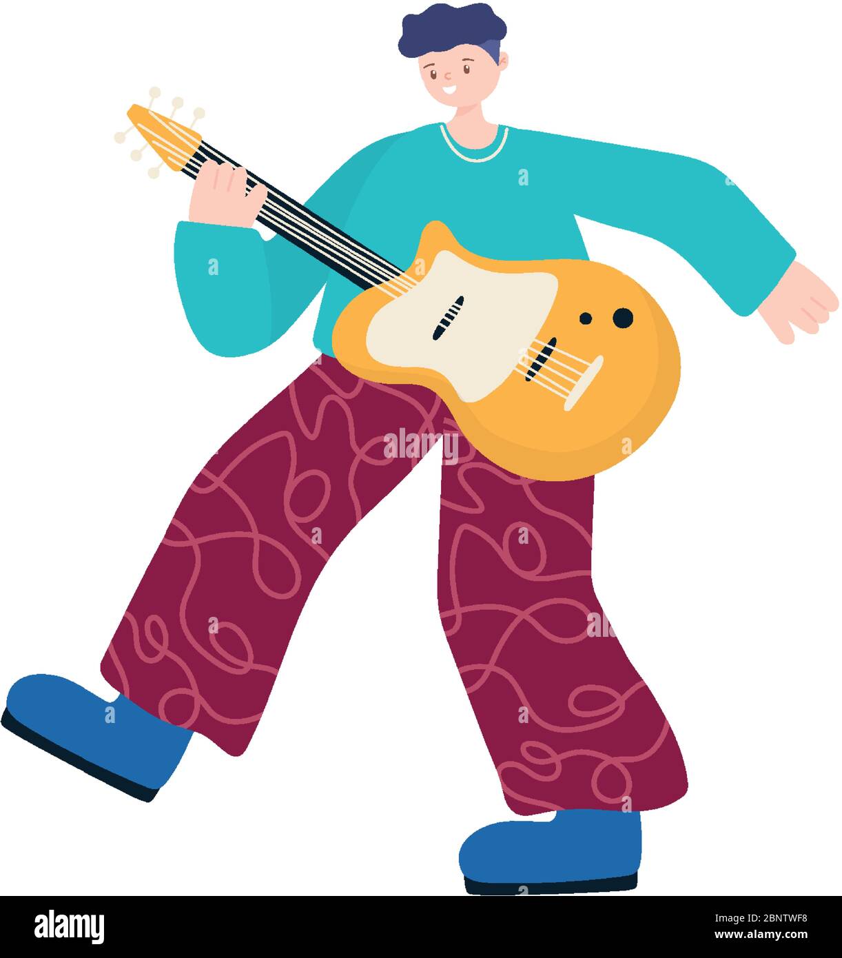 jeune homme jouant de la guitare électrique musical isolé icône design illustration vectorielle Illustration de Vecteur