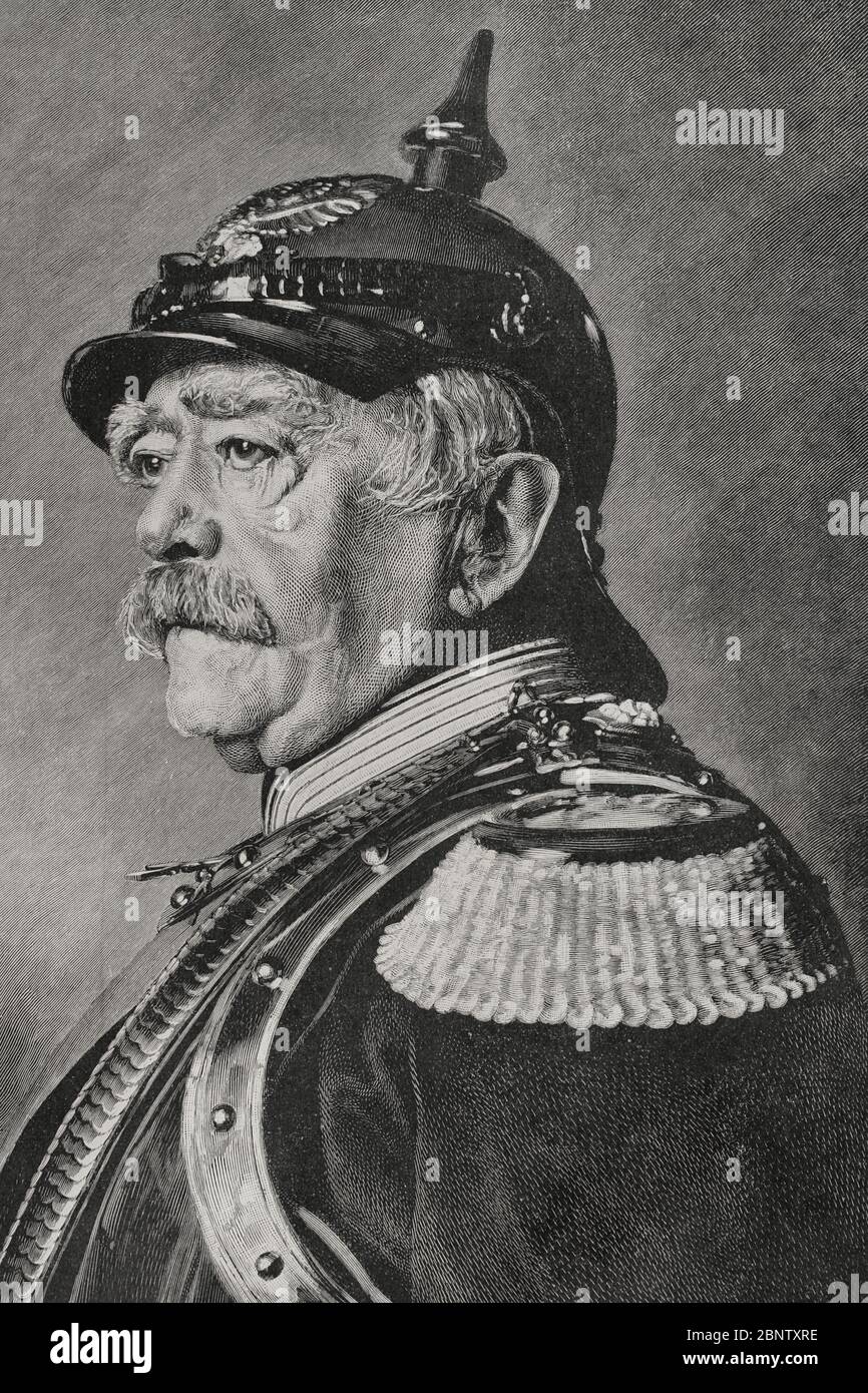 Otto von Bismarck (1815-1898). Estadista alemán. Artífice de la unificación alemana. Grabado. La Ilustración Española y Americana,8 de agosto de 1898. Banque D'Images