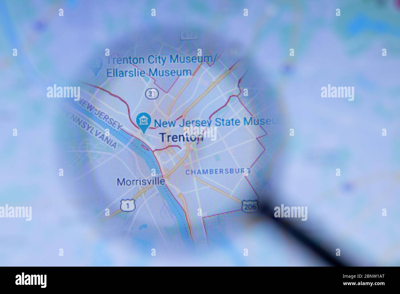 Los Angeles, Californie, États-Unis - 1er mai 2020 : ville de Trenton Nom de la ville avec emplacement sur la carte en gros plan, éditorial Banque D'Images