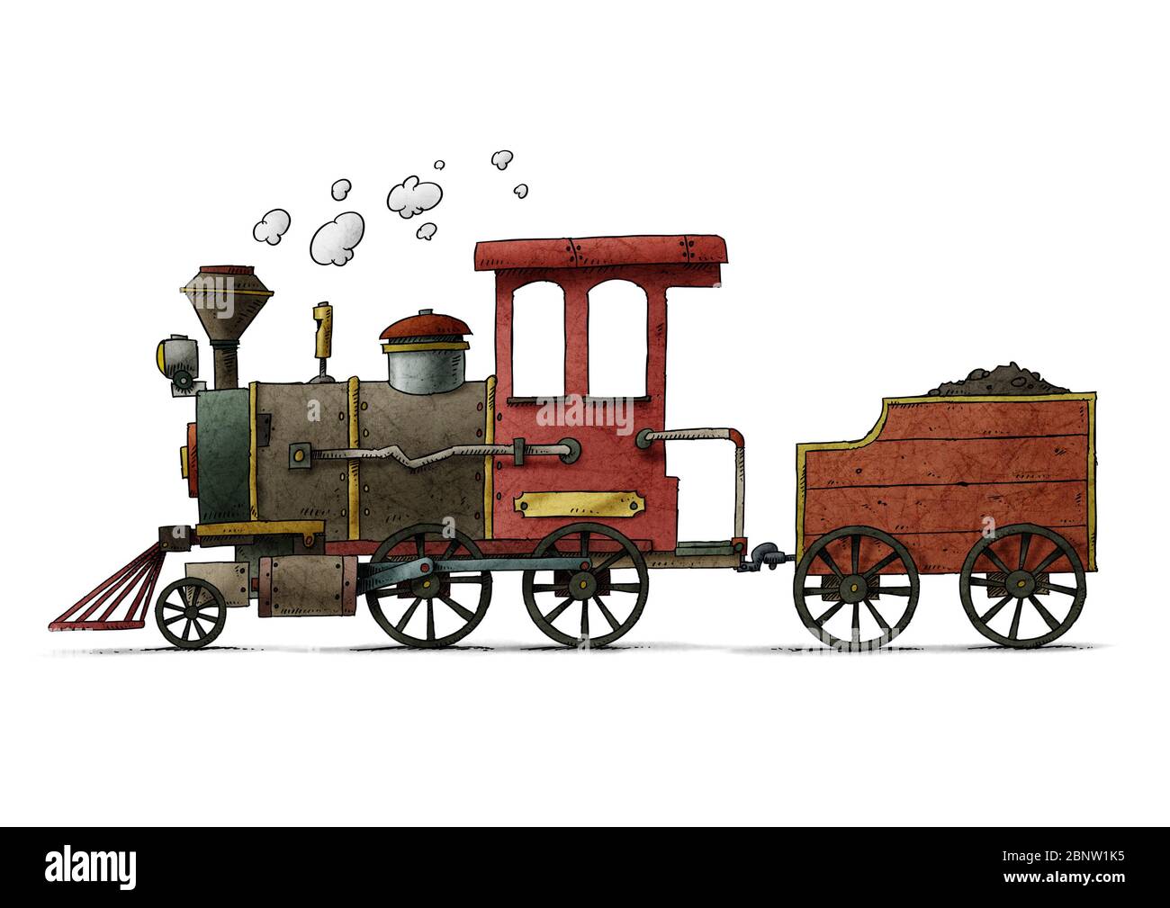 Illustration très colorée d'un train à vapeur amusant et ancien. Isolé Banque D'Images