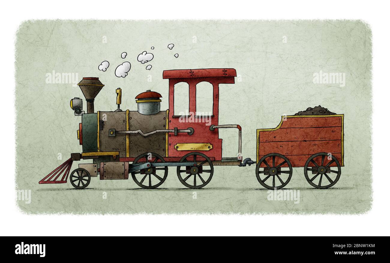 Illustration très colorée d'un train à vapeur amusant et ancien Banque D'Images