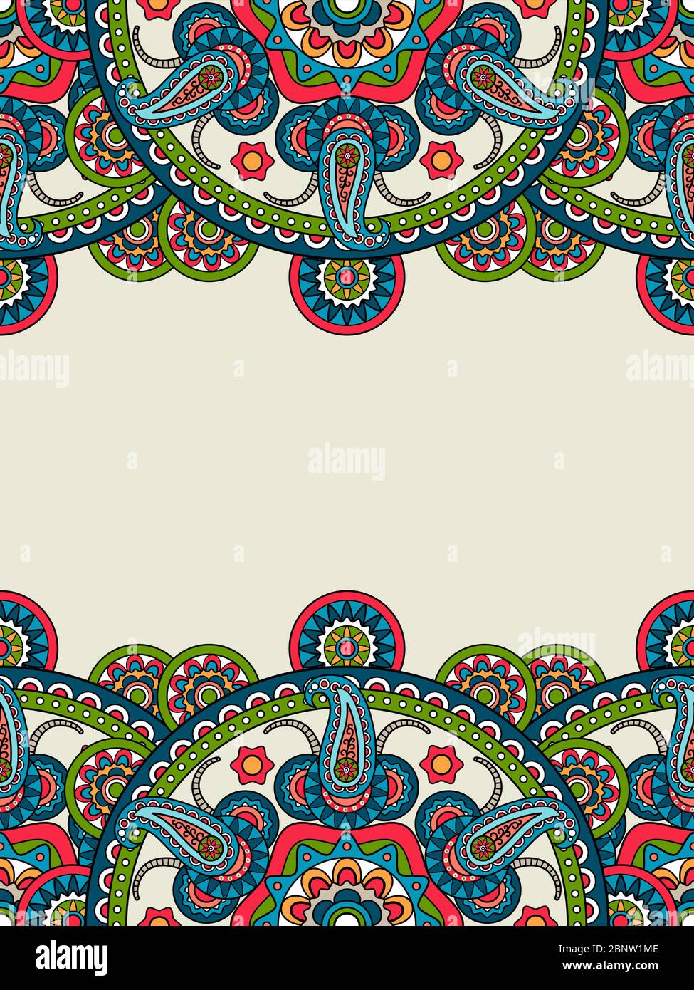 Cadre de mandalas de boho à motif cachemire indien, format vertical. Illustration vectorielle Illustration de Vecteur