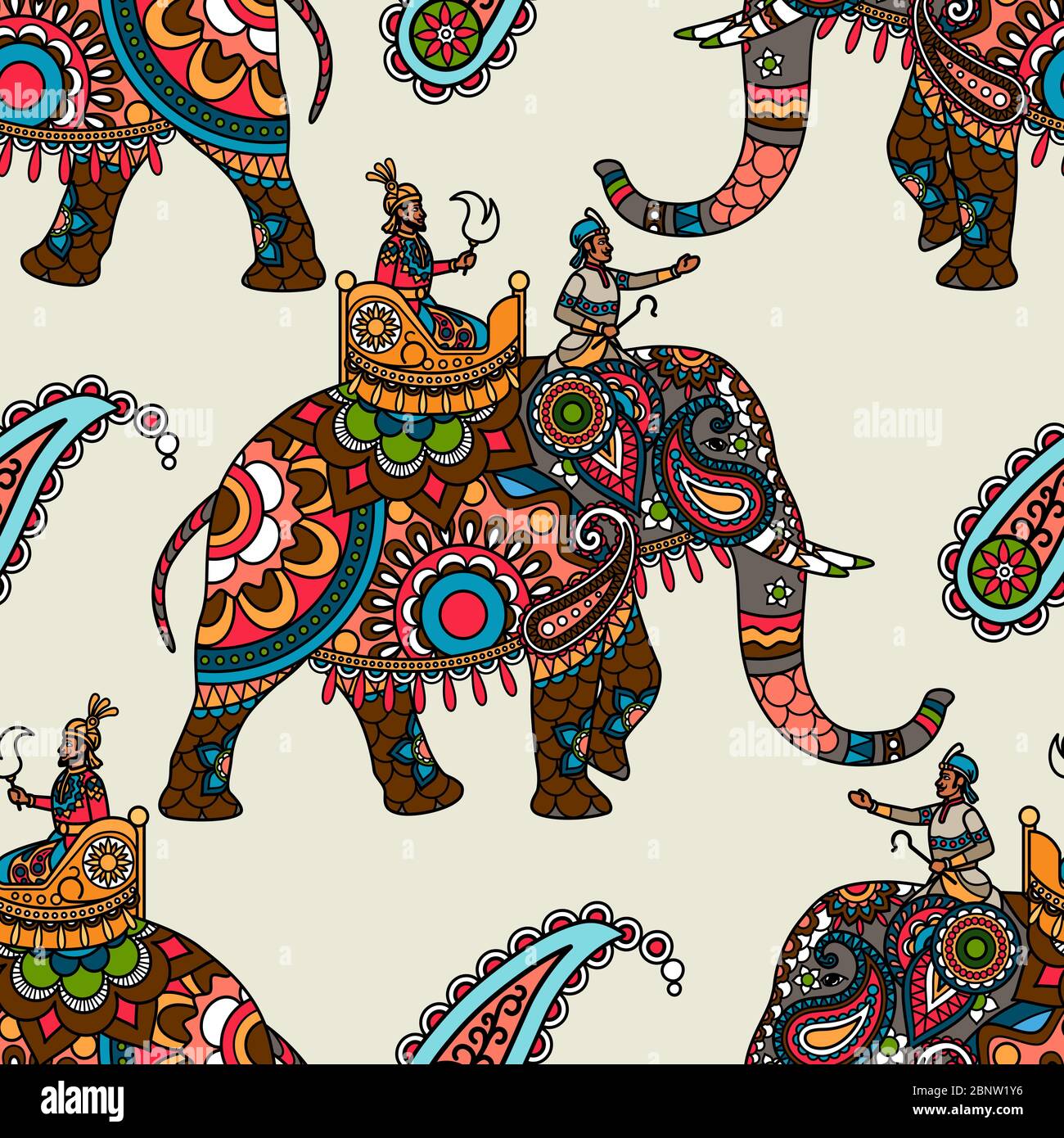 Le maharadja indien sur le fond de couleur éléphant sans couture. Illustration vectorielle Illustration de Vecteur