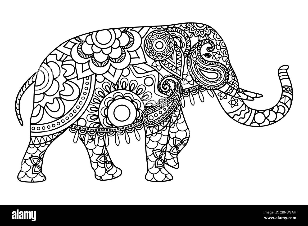 Modèle de pages de coloriage d'éléphant indien. Illustration vectorielle Illustration de Vecteur