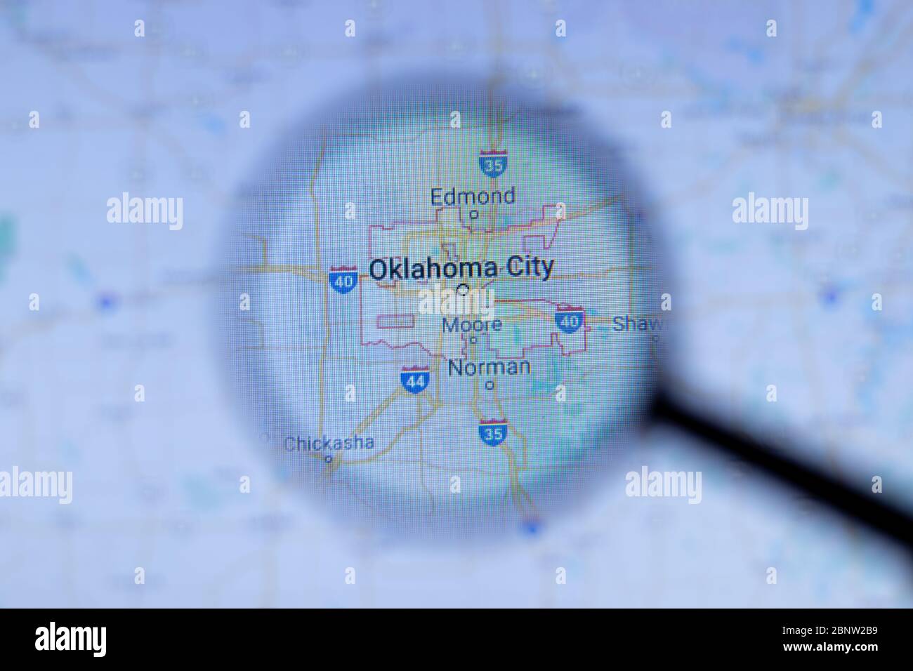 Los Angeles, Californie, Etats-Unis - 1er mai 2020 : nom de la ville d'Oklahoma City avec emplacement sur la carte en gros plan, éditorial Banque D'Images