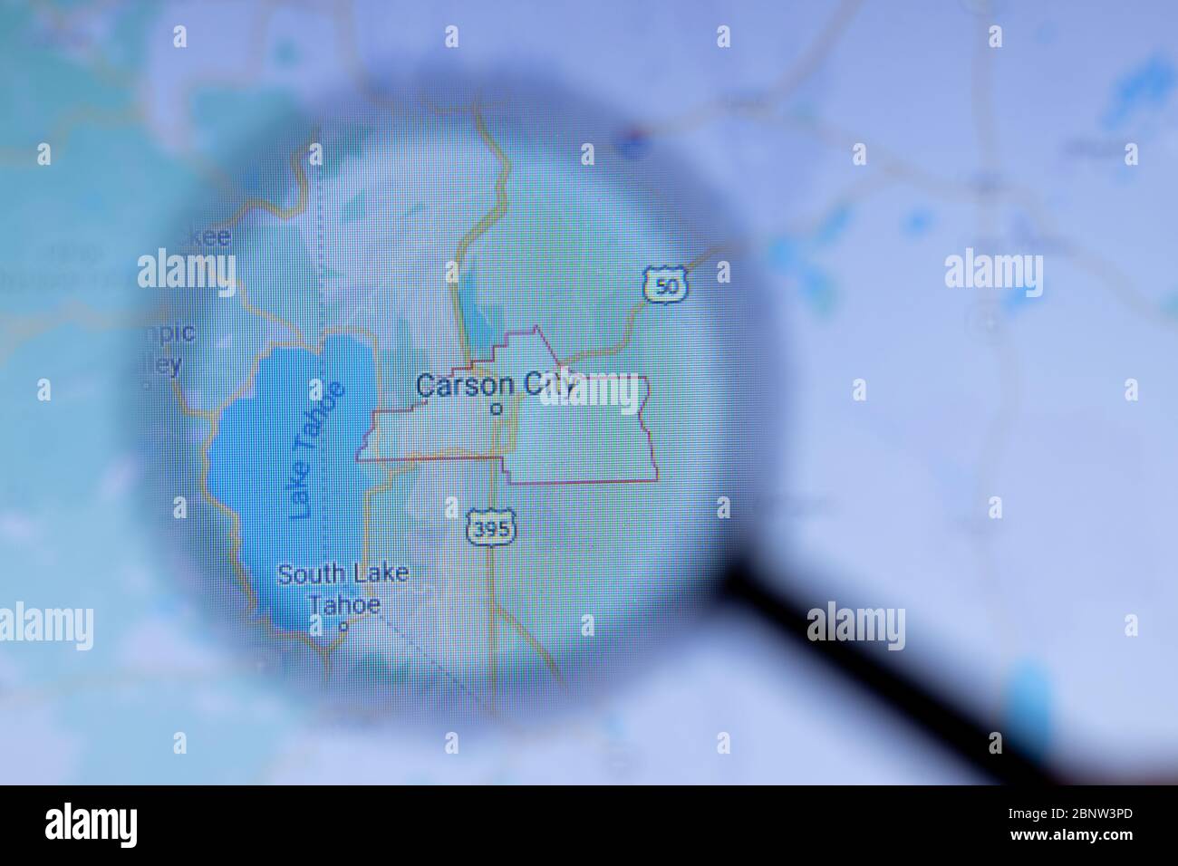Los Angeles, Californie, Etats-Unis - 1er mai 2020 : nom de ville de Carson avec emplacement sur la carte en gros plan, éditorial Banque D'Images