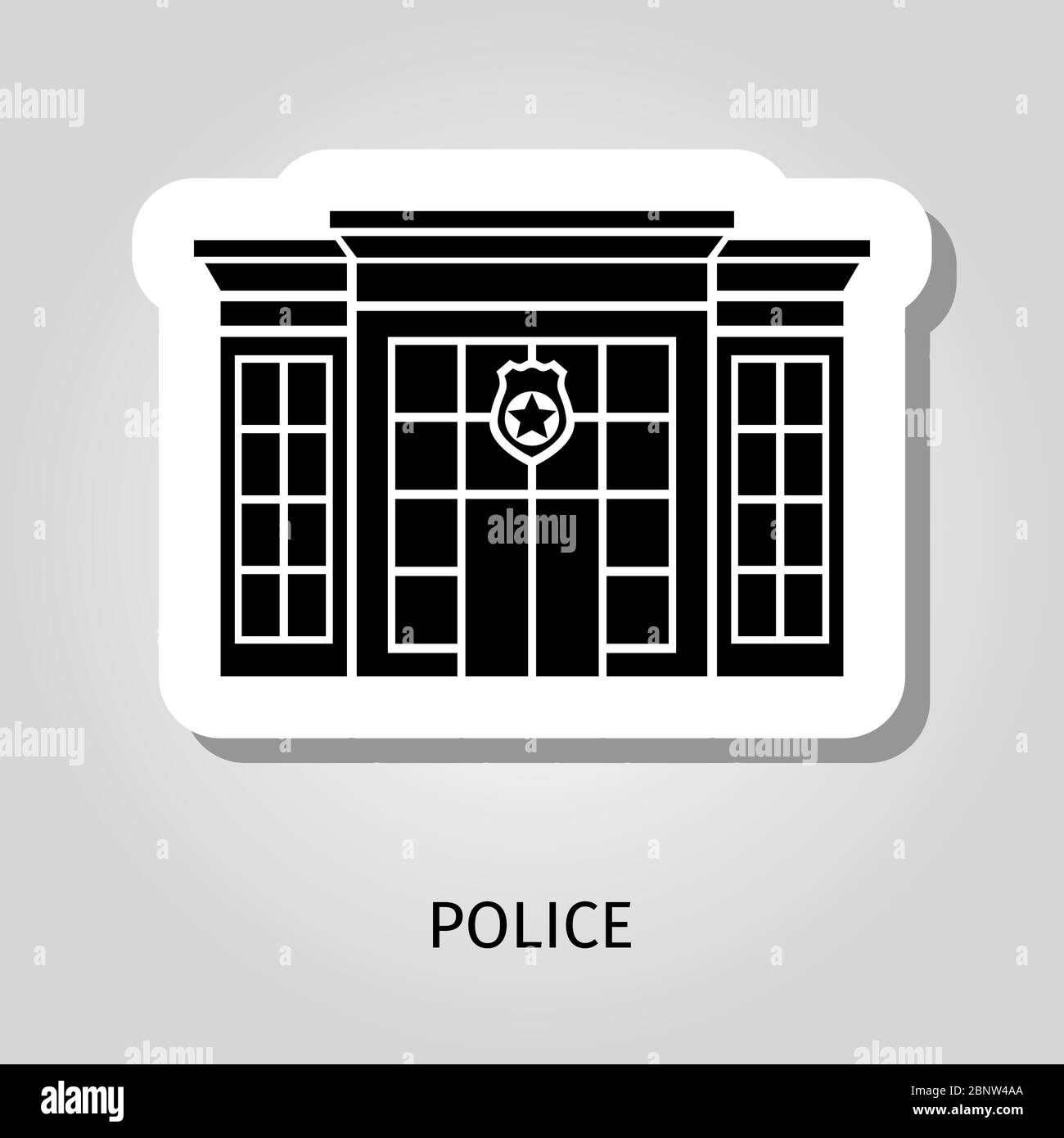 Icône d'autocollant de toile de vecteur silhouette noire pour bâtiment de police Illustration de Vecteur