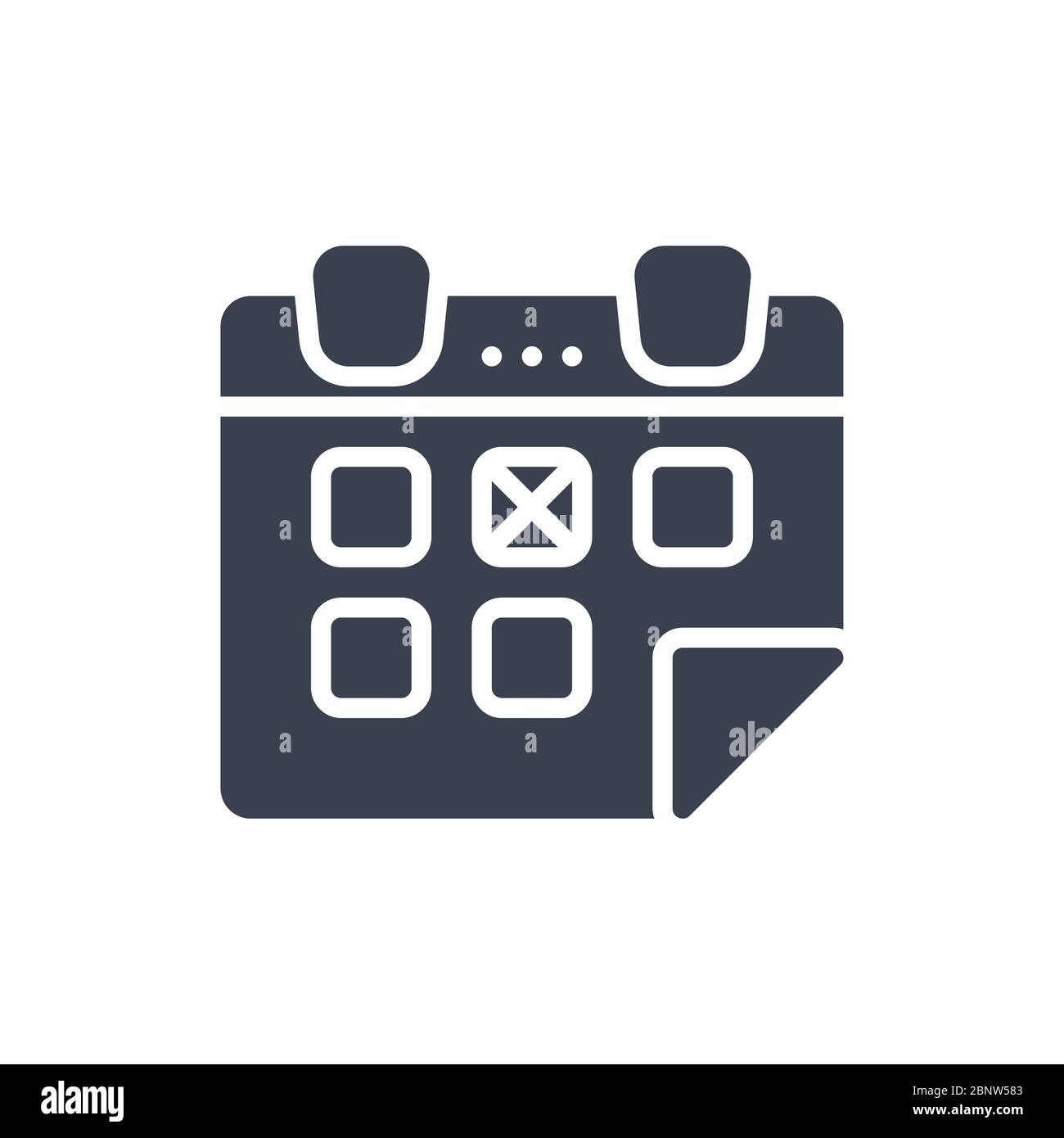 Illustration vectorielle de la date du calendrier avec icône ou logo en forme de pliure sur le bord de l'image, de couleur noire et de style glyphe Illustration de Vecteur