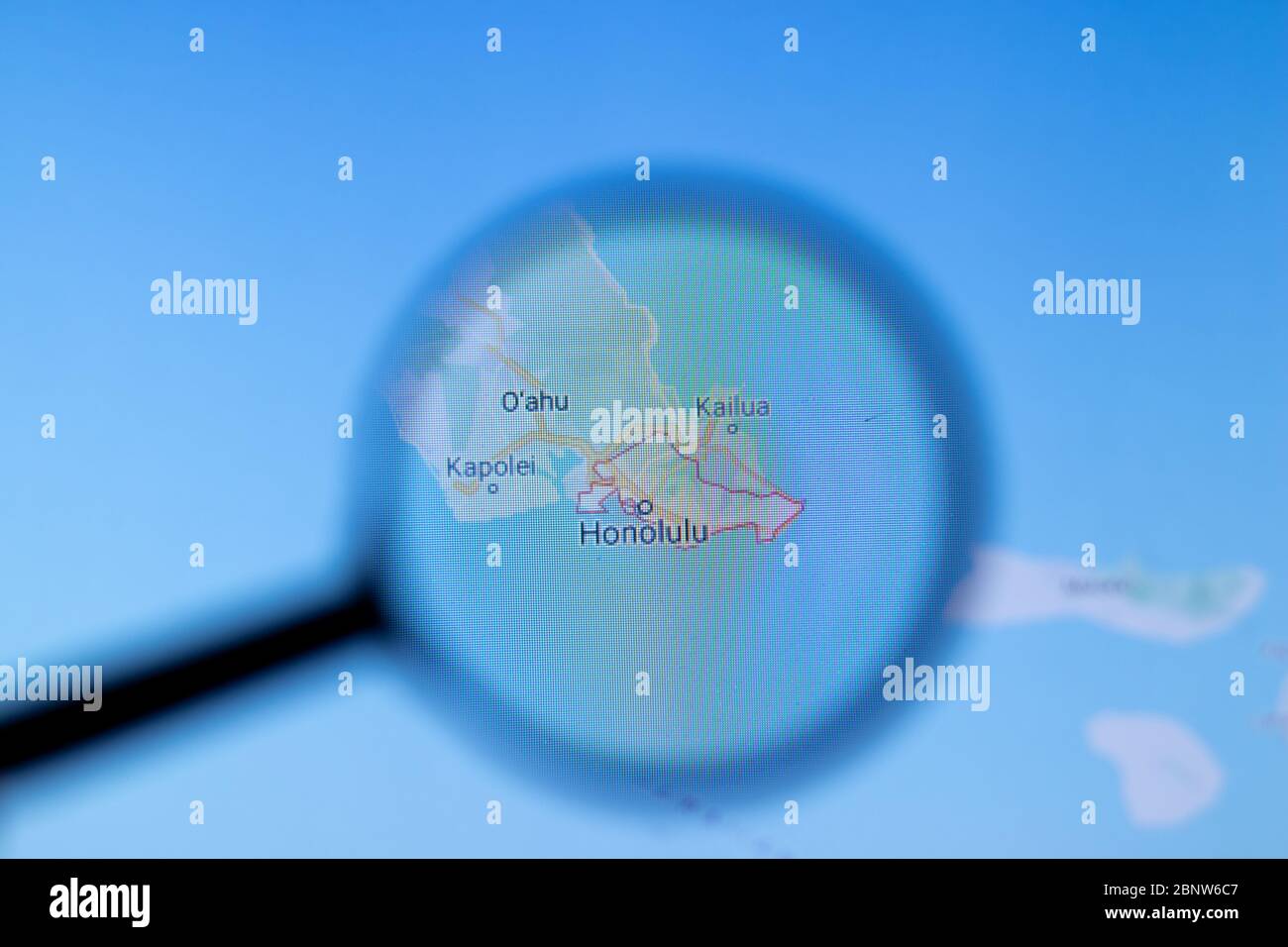 Los Angeles, Californie, Etats-Unis - 1er mai 2020 : nom de la ville d'Honolulu avec emplacement sur la carte en gros plan, éditorial Banque D'Images