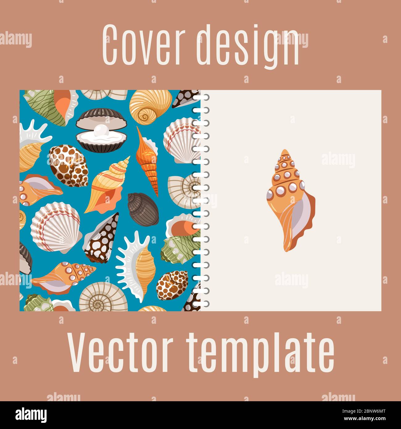 Couverture pour une impression avec motif réaliste de coquillages, illustration vectorielle Illustration de Vecteur